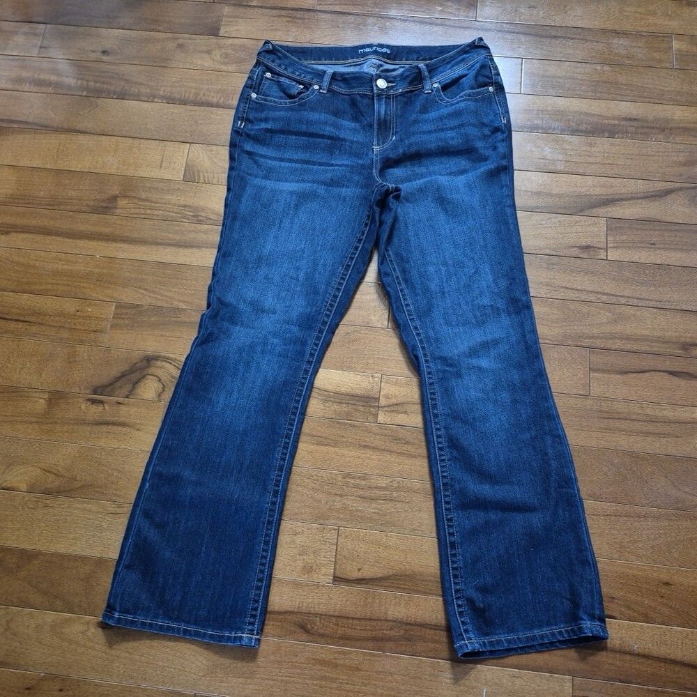 LADIES MAURICES BLUE DENIM STRETCH JEAN EMBROIDERY POCKETS SZ 16 REGULAR